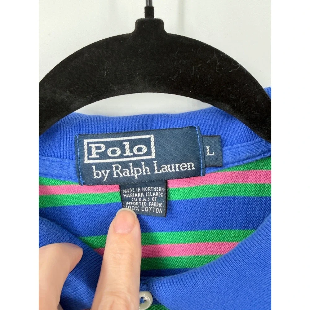 Vtg 90s Polo Ralph Lauren pique shirt Mens L Preppy Heritage Striped pink